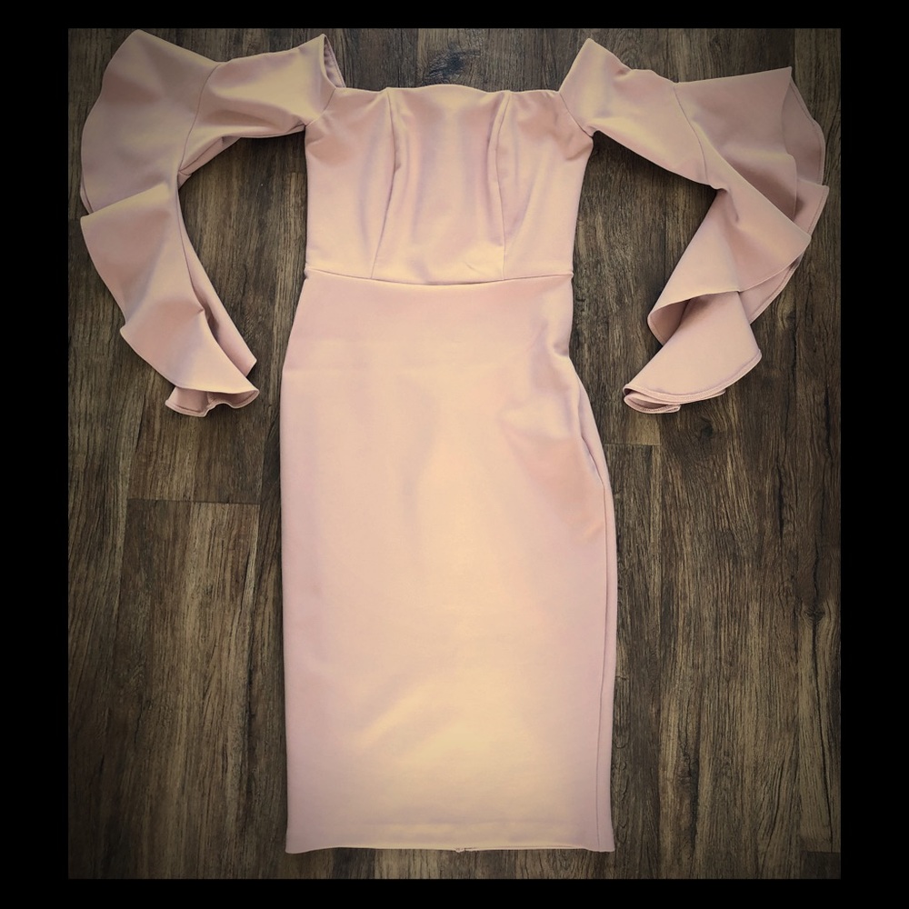 Knee length off shoulder bridesmaid/sp. occ. dress